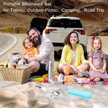 Travel Utensils Set with Silicone Case, Stainless Steel Silverware Set for Work Lunch Camping Picnic, Portable Cutlery Set on the Go, Easy to Clean (Grey)