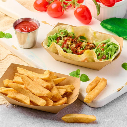 ZORRITA 2 Lb Paper Food Trays - 100 Pack Disposable Nacho Trays Brown Food Boats Take Out Basket Holders for Serving Party Snacks Hot Dogs Tacos Fries