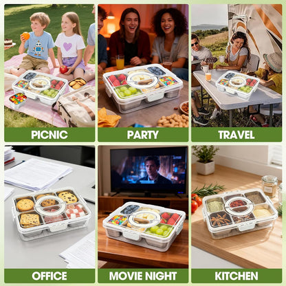 WanshengLe 6 in 1 Snackle Box 3.82L with Lid & Handle, 4 PCS Stainless Steel Snack Box and 2 PCS Plastic Box, 6 Detachable & Dishwasher Safe Snacklebox, Divided Container Box for Snack Fruit Nut