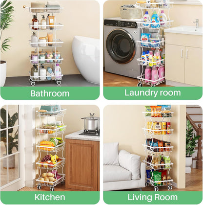 SAYZH Fruit Basket Kitchen Pantry Organizers and Storage - 4 Tier Stackable Metal Wire Basket Stand for Fruit Vegetable Snacks Jars Bins Containers Organization(Black, 4 Tiers)