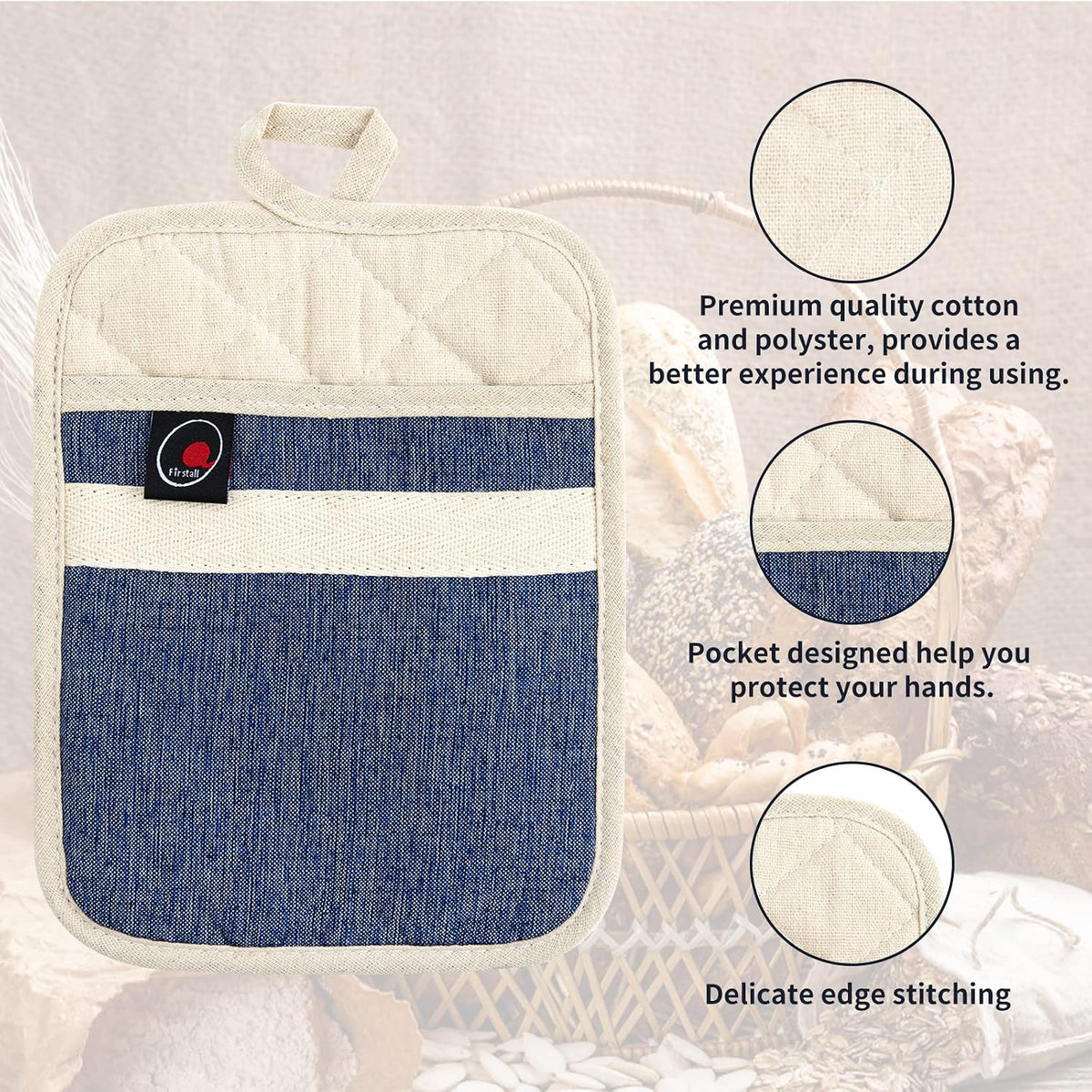Oven Mitts and PotHolders Sets, 4 Pcs Kitchen Oven Glove High Heat Resistant 400°F Pot Holders for Kitchen, Non-Slip Neoprene Oven Mitts are Suitable for Cooking, Baking (Black)