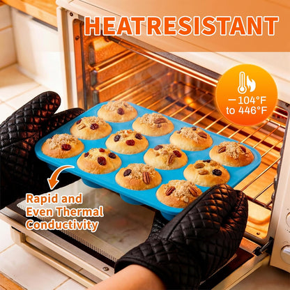 2Pack Silicone Muffin Pans with Metal Reinforced Frame,12 Cup Regular Size Silicone Cupcake Pan,Muffin Tin,Nonstick Cupcake Baking Molds for Muffins,Cupcakes,Egg Bites,BPA Free (2Pack Red)