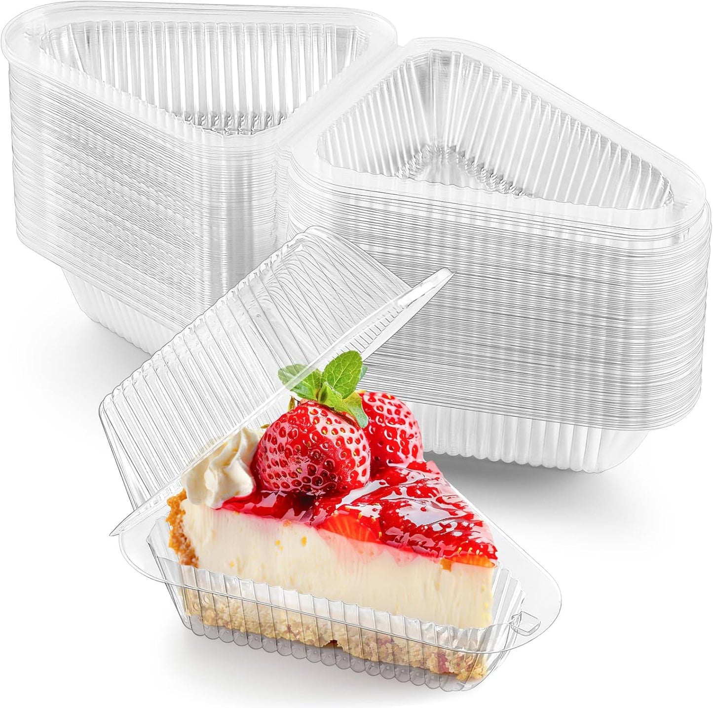 Zezzxu 100 Pack Cake Slice Containers, Clear Plastic Pie Slice Containers Disposable Triangle Containers with Lids for Desserts, Cheesecake Carriers, To-Go Slice Cake Boxes