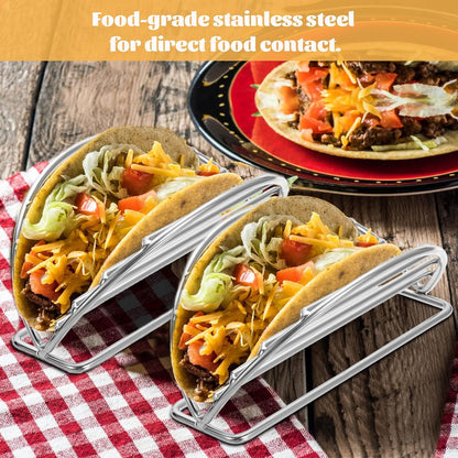 BSTKEY Taco Holders Set of 5, Stainless Steel Taco Stand, Soft or Hard Shell Taco Rack for Taco Bar, Burritos and Tortillas Holder for Kitchen Restaurant