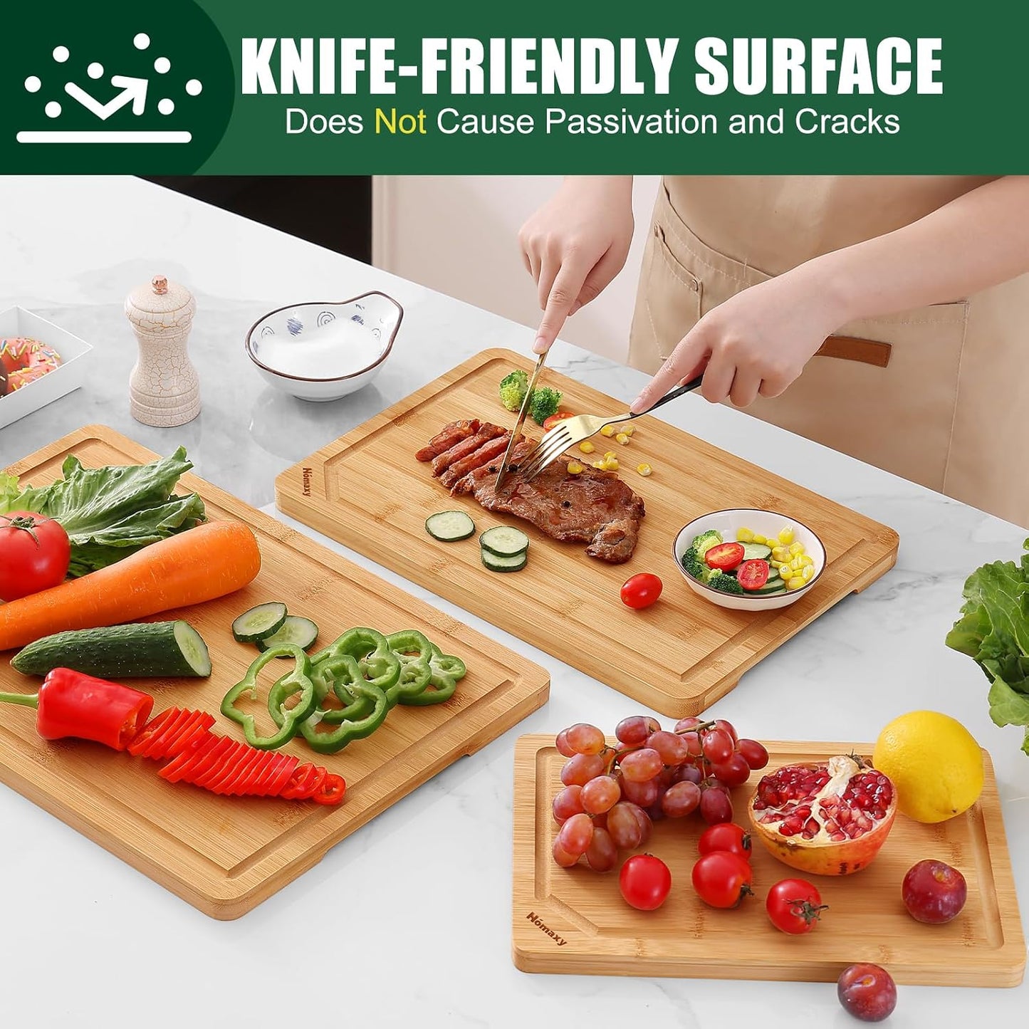Homaxy Extra Large Bamboo Cutting Boards for Kitchen, 18x12.5" Wood XL Cutting Board with Juice Groove, Butcher Block Wooden Chopping Board for Kitchen, Meat, Cheese, Fruit & Vegetables - Pre Oiled