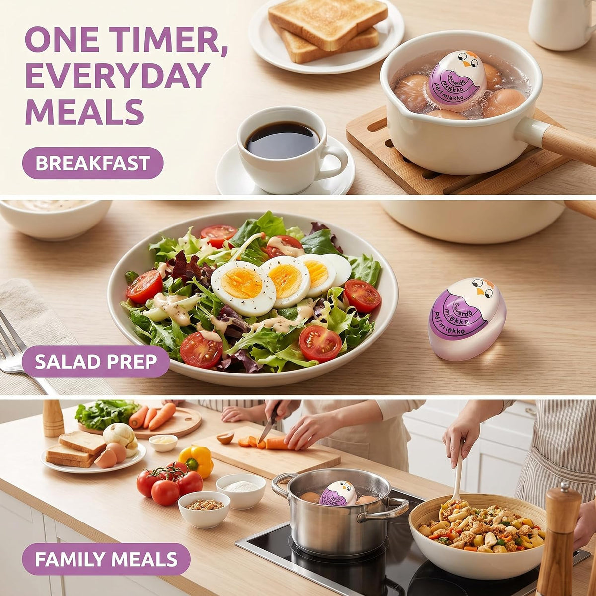 Purple Kitchen Timer Practical Reminder Color Changing Egg Timer Soft Hard Boiled Egg That Changes Color When Eggs are Ready