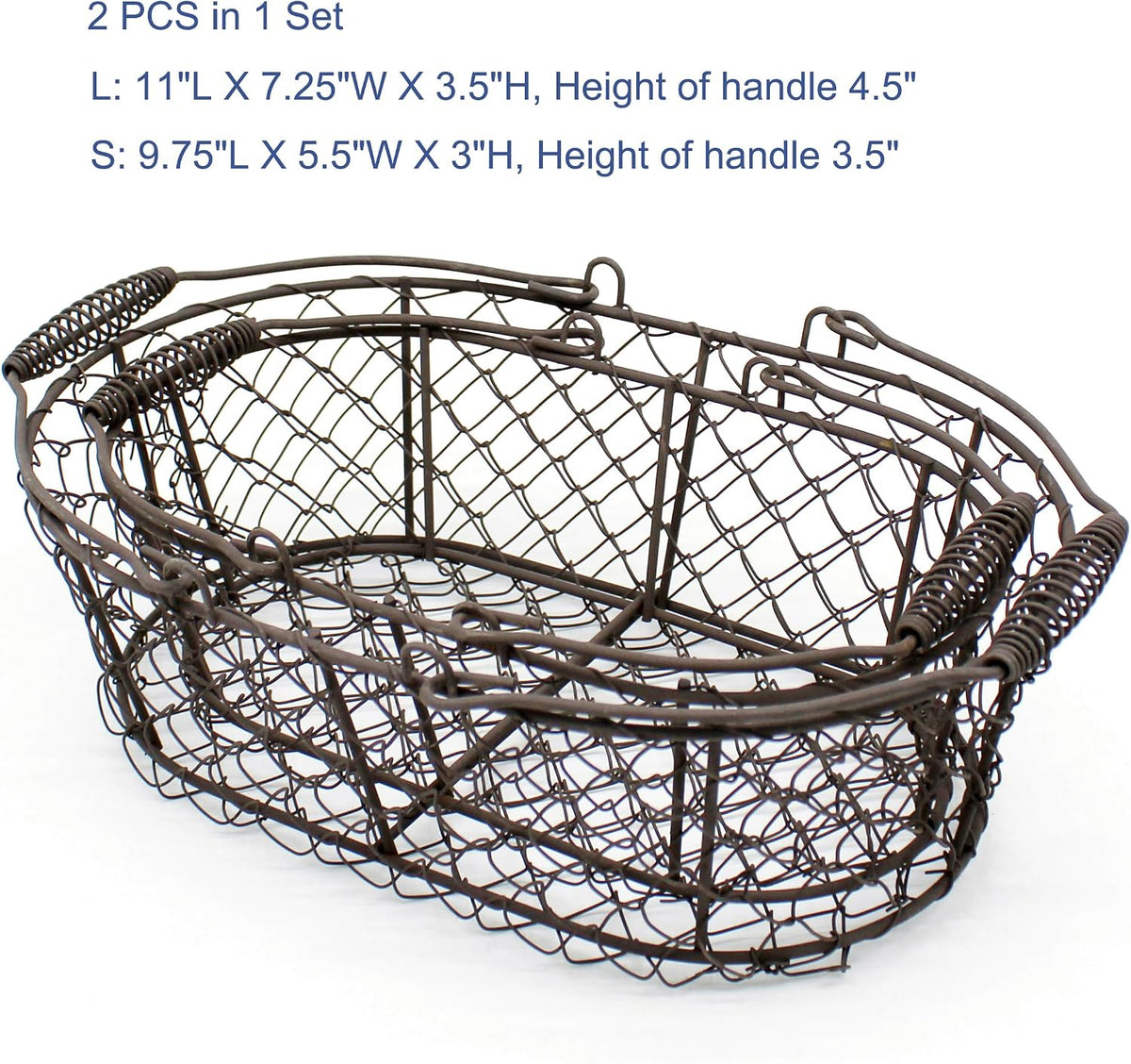 CVHOMEDECO. Oval Metal Wire Egg Basket Wire Fruit Basket with Handle Primitives Vintage Style Storage Basket. Rusty, 11 X 7-1/4 X 3-1/2 Inch