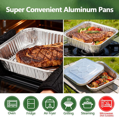 Thickened 35 Pack Heavy Duty Aluminum Pans, 8x8 Small Disposable Aluminum Baking Pans, Square Tin Foil Roasting Tray for Cooking, Meal Prep, Catering, Events, Carton Packaging