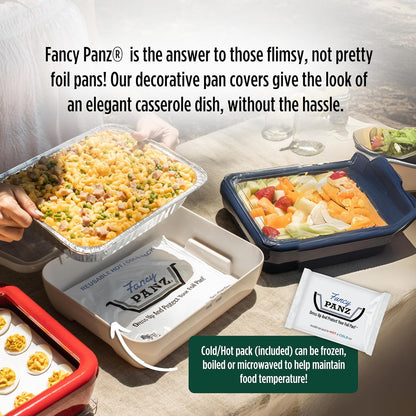 Fancy Panz Red Premium Aluminum Foil Pan Carrier with Secure Latch Lid - Reusable Casserole Carrier for Half Size Pans - Food Transport Holder for Potlucks, Parties, Tailgates & Entertaining