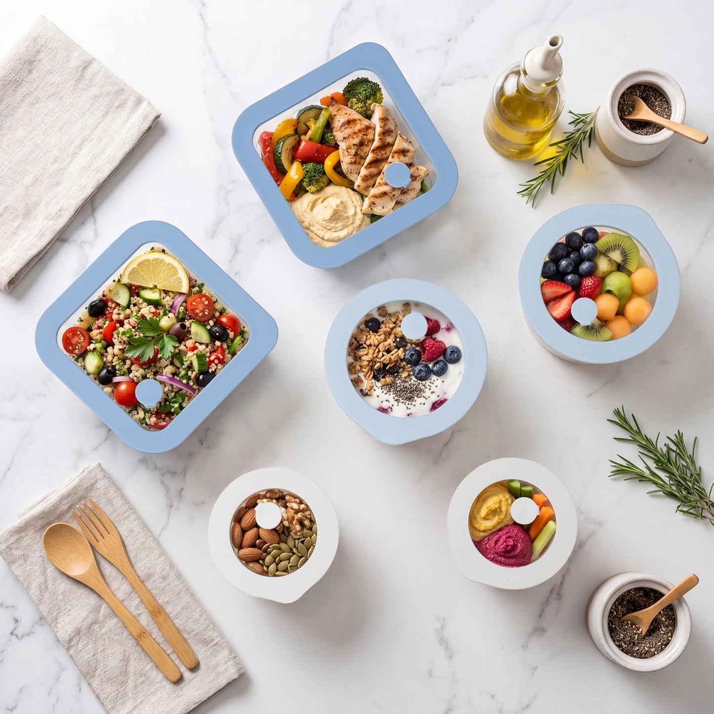 Urban Green Glass Food Container Set with Glass Lid, 5 Pack, Meal Prep Containers with Silicone Framed Airtight Lid, Leakproof, 100% Plastic Free