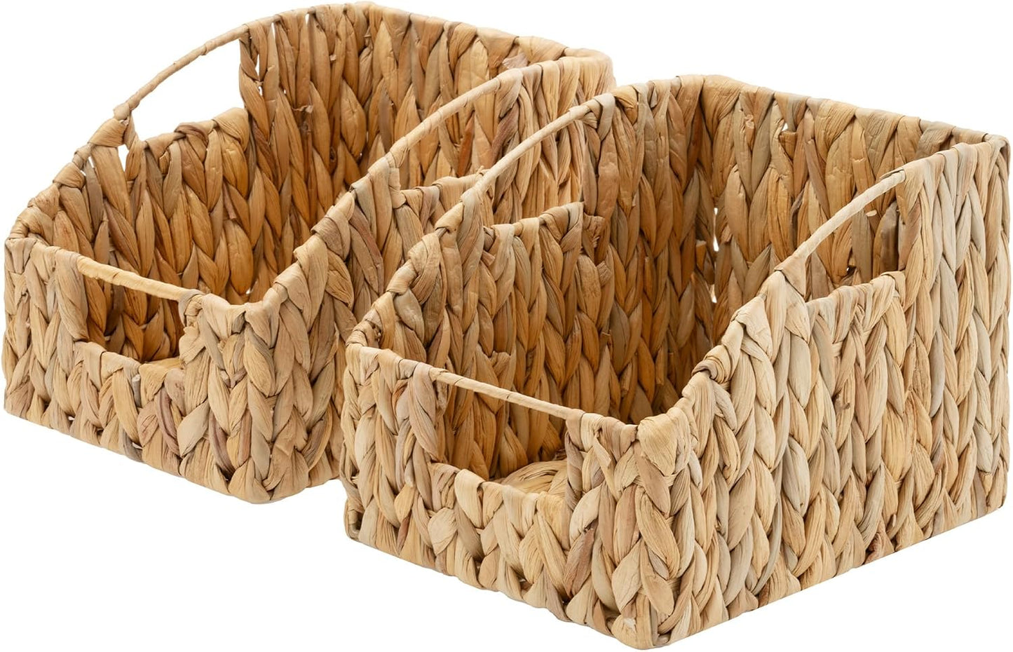 GRANNY SAYS Wicker Storage Baskets for Shelves, Trapezoid Woven Basket with Handles, Storage Wicker Baskets for Pantry, Water Hyacinth, 2-Pack