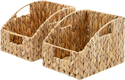 GRANNY SAYS Wicker Storage Baskets for Shelves, Trapezoid Woven Basket with Handles, Storage Wicker Baskets for Pantry, Water Hyacinth, 2-Pack