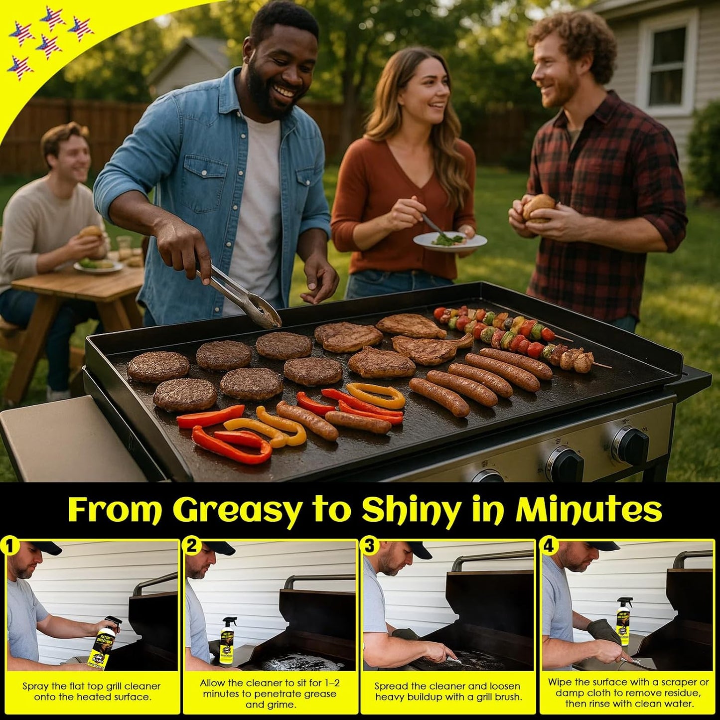 Flat Top Grill Cleaner Kit， Grill & Griddle Cleaner - Non-Toxic Food Safe & Non-Caustic Formula, Removes Burnt-On Grease/Carbon (2 Pcs + Cleaning Tools)