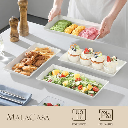 MALACASA Serving Platters Set of 4, Ceramic Serving Platters and Trays for Serving Food, Rectangular Serving Trays for Party, Large Serving Plates, Party Serving Trays and Platters - 14 Inch, White