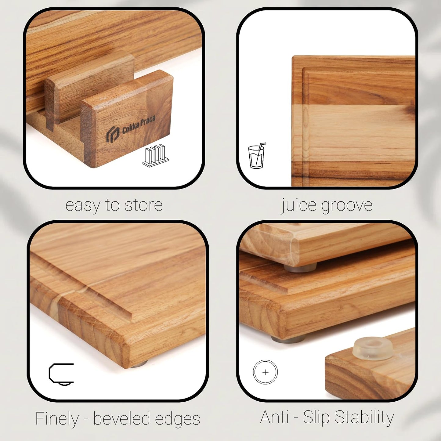 Acacia Wood Cutting Board Set with Stand | 3 Pcs Knife-Friendly Non-Slip Wooden Cutting Boards for Kitchen | 0.7″Thick Butcher Block | Large Solid Chopping Boards with Juice Groove