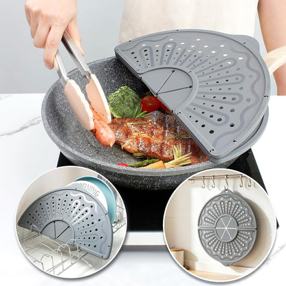 Foldable Silicone Splatter Screen for 10-12" Pans, BPA-Free, Gray | Foldable Splash Guard, Multi-Use Grease Splatter Guard/Trivet Mat,Non-Stick Oil Splatter Guard, Dishwasher Safe