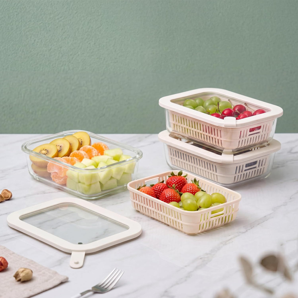 Urban Green Glass Food Storage Containers with Glass Lids, Microwave Safe Food Container Set, Aitight Meal Prep Container Set, LeakProof, 100% Plastic Free, 6 Pack