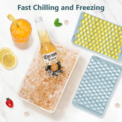 WIBIMEN Mini Ice Cube Trays, 0.55” Tiny Pebble Ice for Iced Coffee & Cocktails, Fast Chill, Easy Twist Release, Stackable with Lid & Storage Bin (2 Pack, Blue)