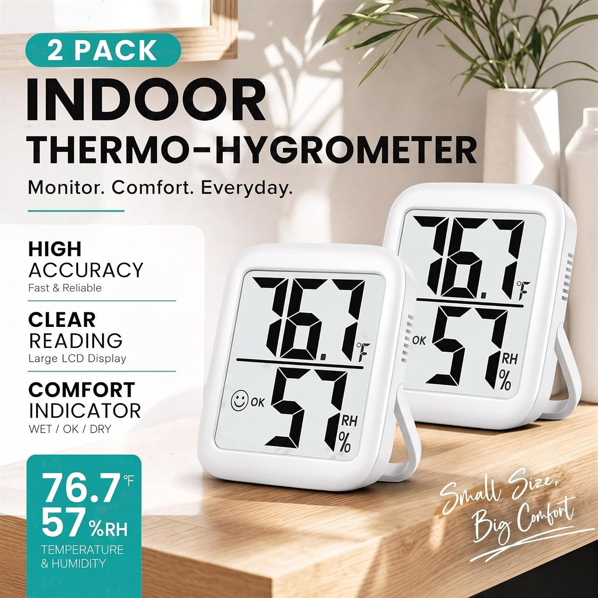 Antonki 2 Pack Room Thermometer Indoor Hygrometer