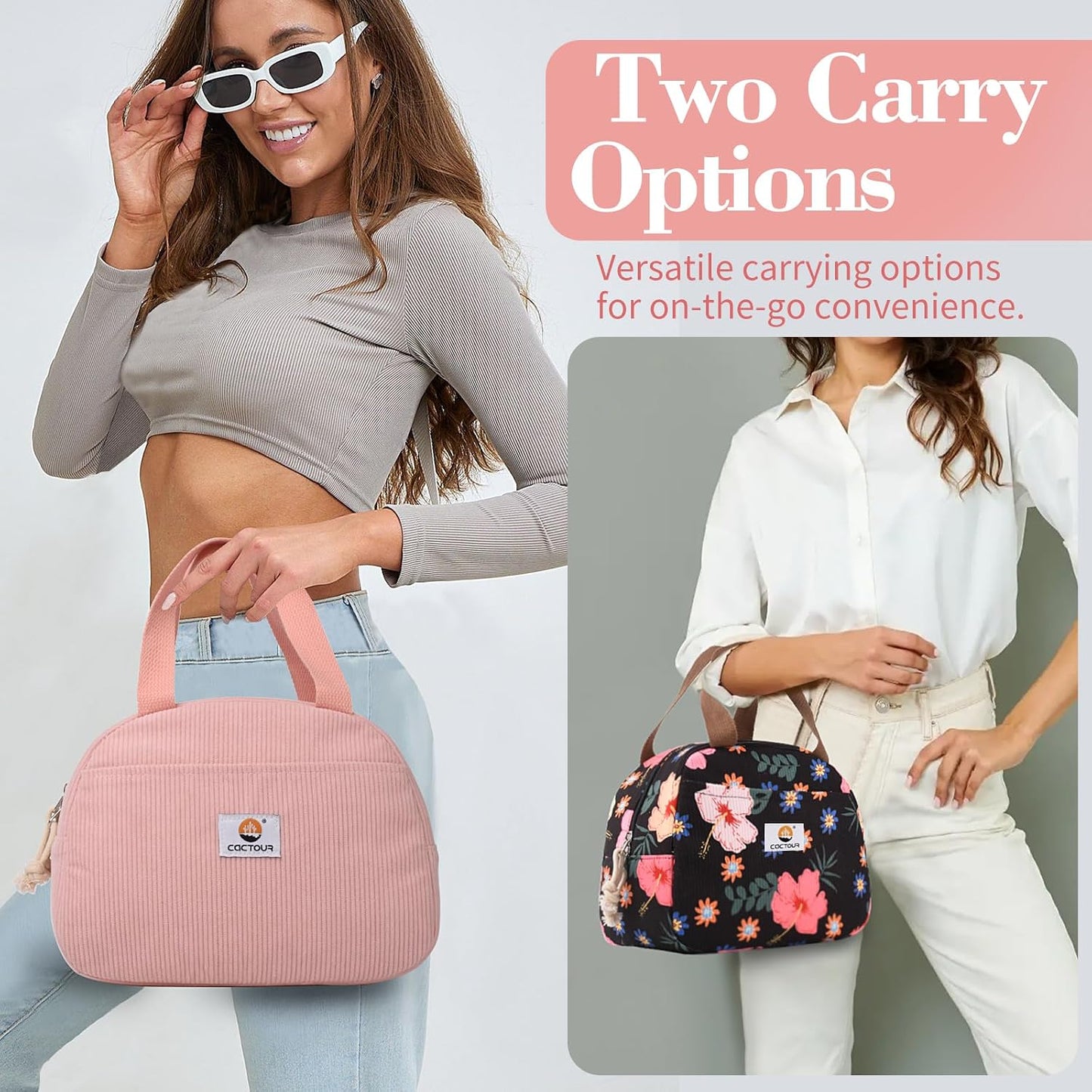 CaCTOUR Lunch Box for Women Girls Teens,Cute Lunch Box Cooler Bag, Portable Insulated Small Lunch Bag Women Reusable Corduroy Lunch Tote for Work/Travel/Picnic/School (Dog Green,Small)