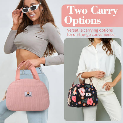 CaCTOUR Lunch Box for Women Girls Teens,Cute Lunch Box Cooler Bag, Portable Insulated Small Lunch Bag Women Reusable Corduroy Lunch Tote for Work/Travel/Picnic/School (Dog Green,Small)