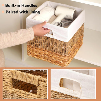 Wicker Storage Basket, Baskets for Organizing, Storage Basket with Built-in Handles, Water Hyacinth Shelves，Wicker Storage Baskets for Shelves, Water Hyacinth Storage Baskets (nature, 4-Pack)