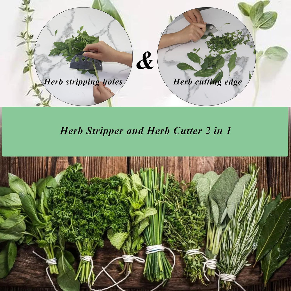 Herb Stripper and Herb Cutter 2 in 1,Herb Stripping Tool Herb Chopper Cilantro Chopper Best Kitchen Gadgets Presents for RV Owners Campers Chefs and Cooking Lovers,1PCS,Green,Stainless Steel,LXLVOUEG