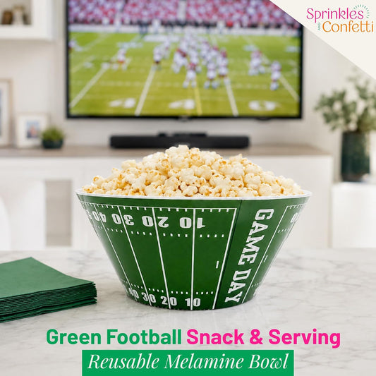Green Football Snack & Serving Bowl Reusable Melamine Game Day Party Dish