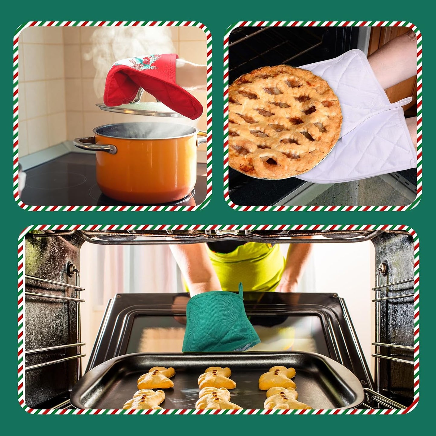 Zhehao 12 Pcs Christmas Silicone Spatulas Pot Holders Set Heat Resistant Pot Holders with Pocket Baking Gifts for Christmas Gift Party Supplies (Vibrant Christmas Style)