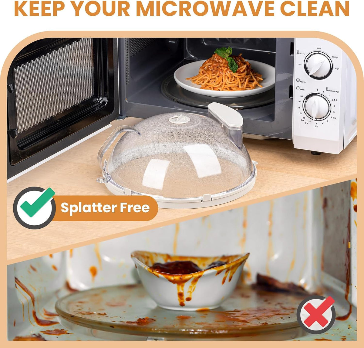 Microwave Splatter Cover with Water Steamer, Integrated Handle, 10 Inch