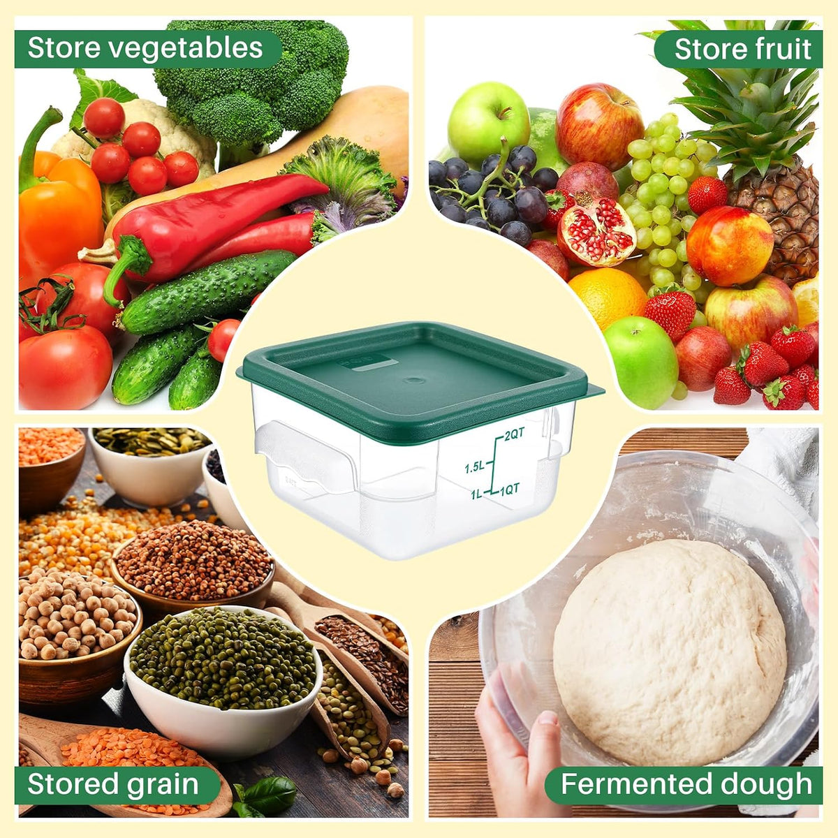 Ziliny 1 Pcs 4 Qt Clear Square Dough Proofing Container with Lid, Red