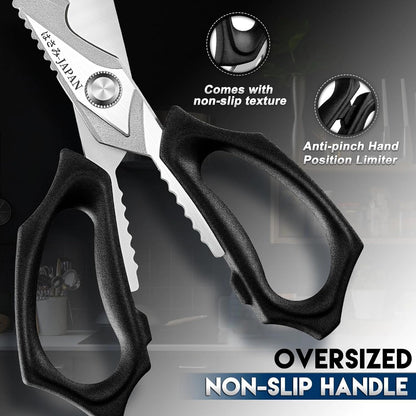 Purple Dragon Kitchen Scissors for Food - Stainless Steel Cooking Scissors All Purpose - Kitchen Shear Heavy Duty for Meat Cutting - Dishwasher Safe - Gifts for Men and Women - Silver Sharp Blade
