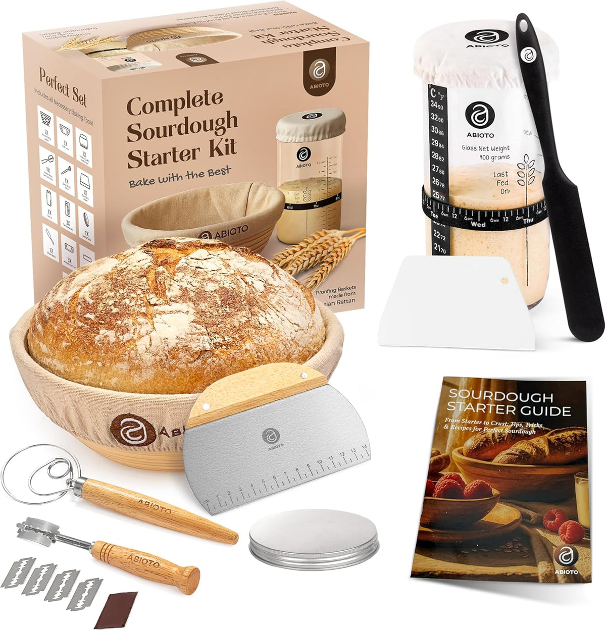 ABIOTO Banneton Baskets with Sourdough Bread Baking Supplies