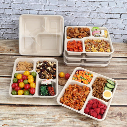 23 oz 3 Compartments disposable plates with Lids Plant Fiber 50 Pack