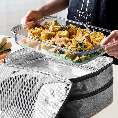 MIER Insulated Double Casserole Carrier Bag for Lasagna Lugger, Potluck Parties, Picnic, Beach, Fits 9 x 13 Inches Baking Dish, Casserole Dish, Expandable, Dark Blue