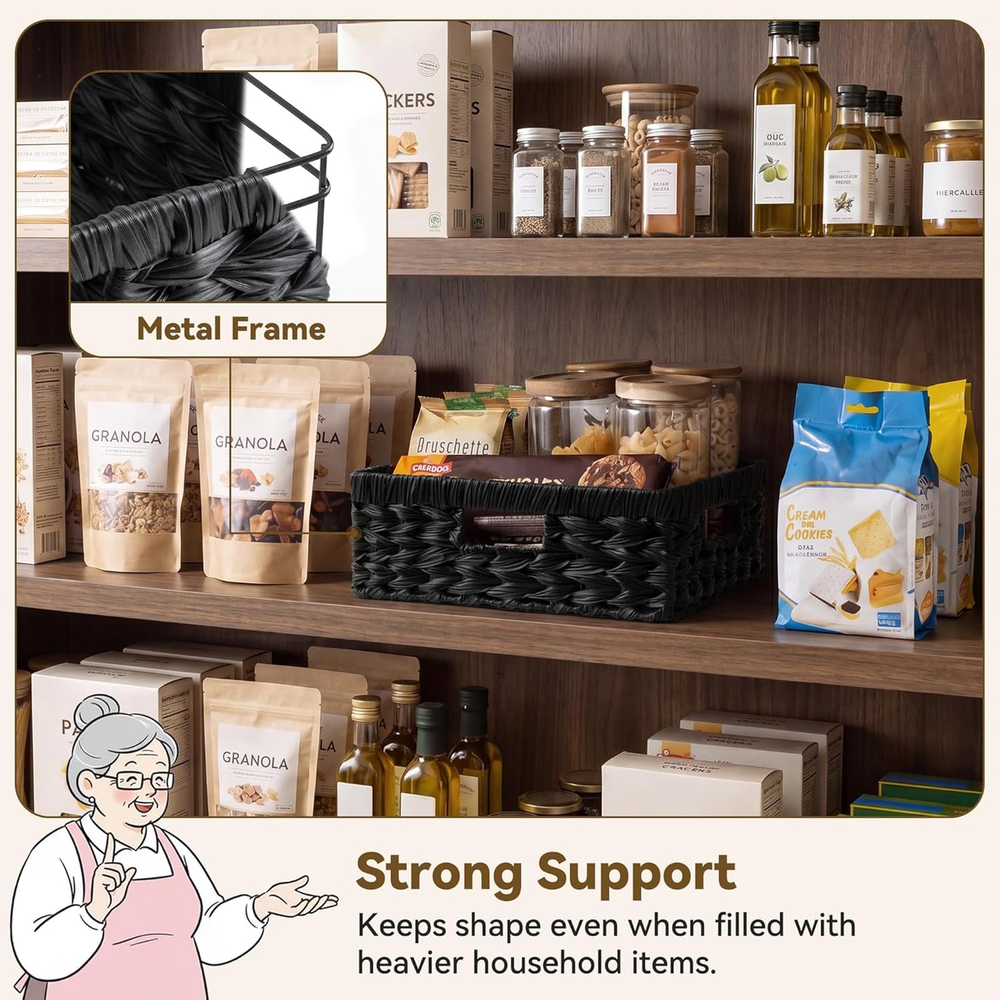GRANNY SAYS Wicker Storage Baskets for Shelves, Water Hyacinth Basket with Scalloped Edge, Storage Wicker Baskets for Pantry, Large, 2-Pack