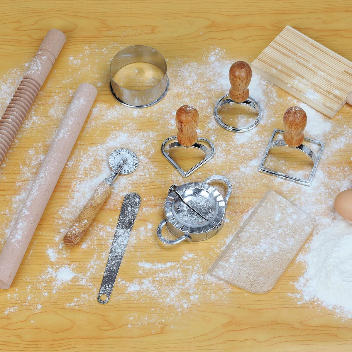 9 Pcs Gnocchi Pasta Making Tools kit - Gnocchi Board, Pasta Cutter, Ravioli Stamp, Wood Threaded Pasta Roller Pin Set, Noodle and Dumplings Maker, Homemade Kitchen Gift for Pasta Lovers