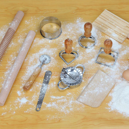 9 Pcs Gnocchi Pasta Making Tools kit - Gnocchi Board, Pasta Cutter, Ravioli Stamp, Wood Threaded Pasta Roller Pin Set, Noodle and Dumplings Maker, Homemade Kitchen Gift for Pasta Lovers