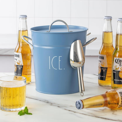 Rae Dunn Ice Bucket with Scoop - Stainless Steel Bucket with Handle, Lid and Ice Scooper - 4 Qt. Storage Bin for Ice Cubes for Bars, Parties, Backyard Barbeques, Picnics, and Camping (Black)