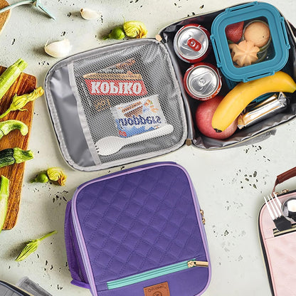Genteen Kids Lunch Box, Lunch bag for Girls Teen,Insulated Soft Mini Cooler with Bottle Holder, Lightweight Reusable East-Clean LunchBox Back to School-Purple
