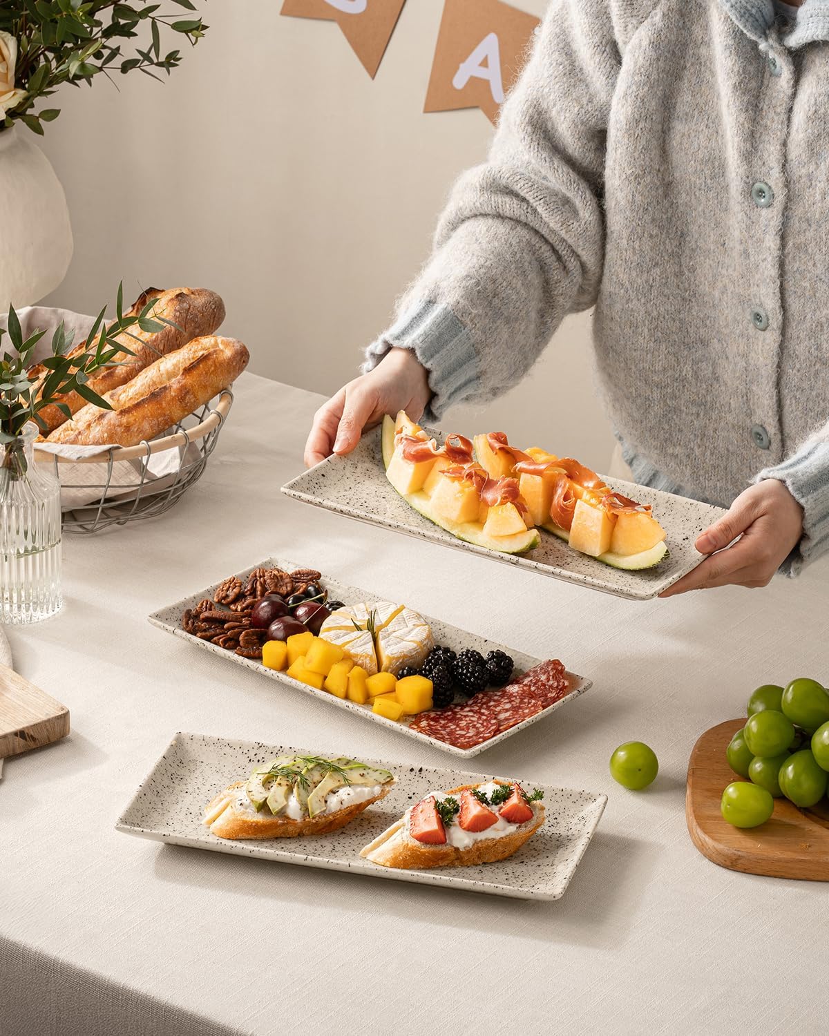 LAUCHUH 3 Tier Serving Tray, Porcelain Serving Platter Tier Serving Stand with Collapsible Sturdier Rack, Serving Trays and Platters Dessert Party Display Set for Father's Day, Gold, 12 Inch