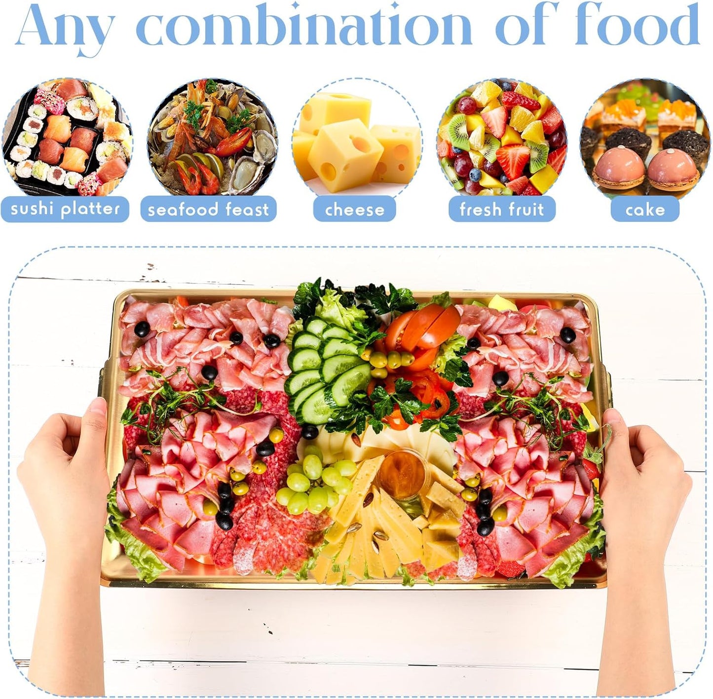 Baderke 3 Set 16" x 9'' Chilled Serving Tray for Parties with Compartments Rectangle Serving Dish Ice Charcuterie Party Platter for Shrimp Fruit Seafood Vegetable Appetizer (Silver)