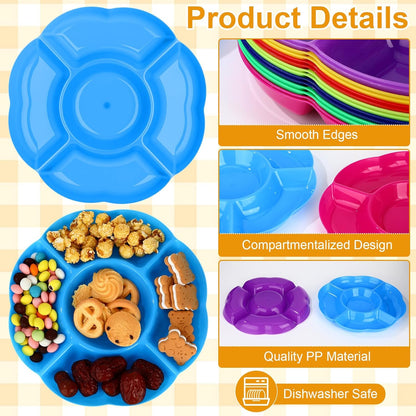 Zopeal 16 Pcs 5 Sectional Plastic Serving Tray Round Chip and Dip Serving Dish 10 Inch Fruit Veggie Platter Appetizer Plate with Dividers for Party Snack Candy Dish Platter(White)