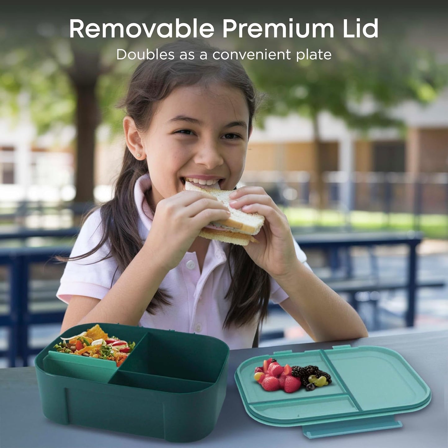 KARRICO Leakproof Lunch Box – 3-Compartment Bento Box, Cooler Pack & Adjustable Divider, Extra Large & BPA-Free – Dishwasher Safe, Ideal for On-the-Go Meals, Green
