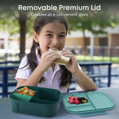 KARRICO Leakproof Lunch Box – 3-Compartment Bento Box, Cooler Pack & Adjustable Divider, Extra Large & BPA-Free – Dishwasher Safe, Ideal for On-the-Go Meals, Green
