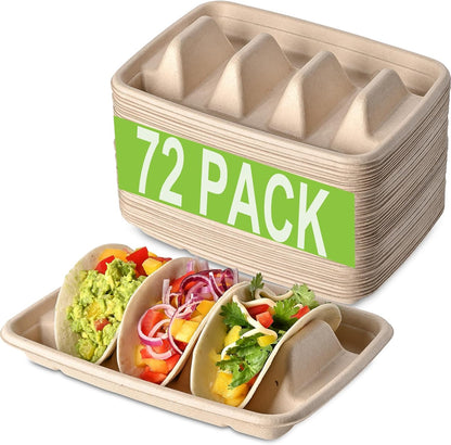 (48PCS) Taco Bar Serving Set for a Party, Disposable Taco Holder Stands, Paper Taco Holders, Taco Stands for 3 Tacos, Taco Bar Serving Dishes, Taco Plate Trays Keep Taco Upright, Taco Party Supplies