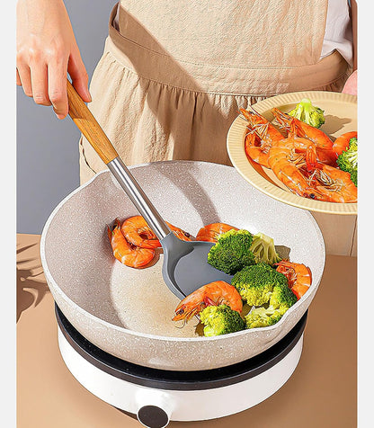 Silicone Spatula Shovel, 14 Inch Gray Turner High Temperature Resistance with Wooden Handle for Cooking and Fried (1)