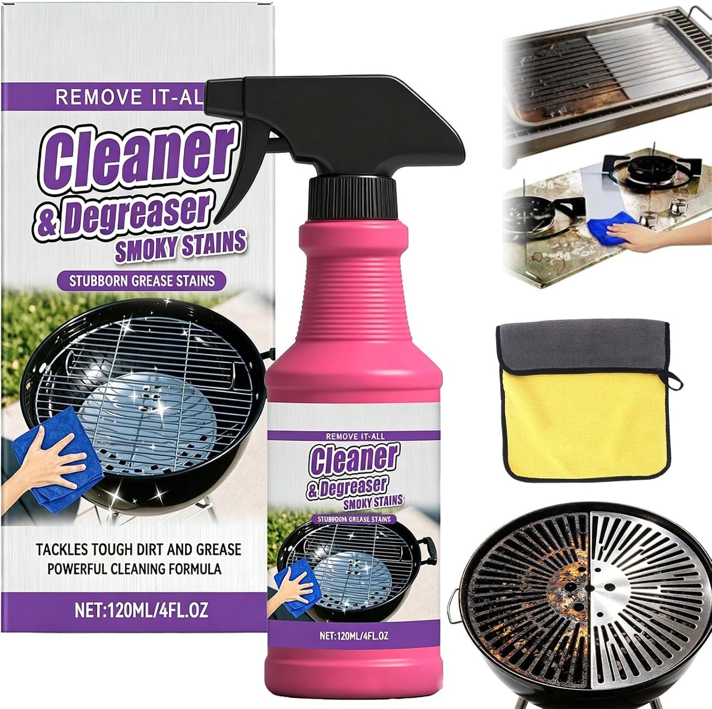 Fast-Acting Heavy Duty Grill Degreaser Spray, BBQ Cleaner Degreaser for Grill Grates, Oven Strength Foaming Trigger, No Scrubbing (1PC)