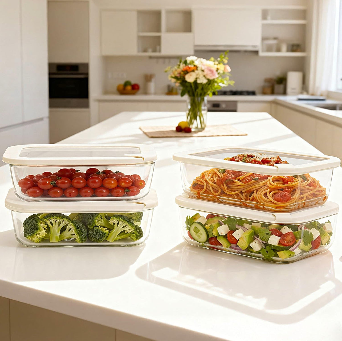 Urban Green Glass Food Storage Containers with Glass Lids, Microwave Safe Food Container Set, Aitight Meal Prep Container Set, LeakProof, 100% Plastic Free, 6 Pack
