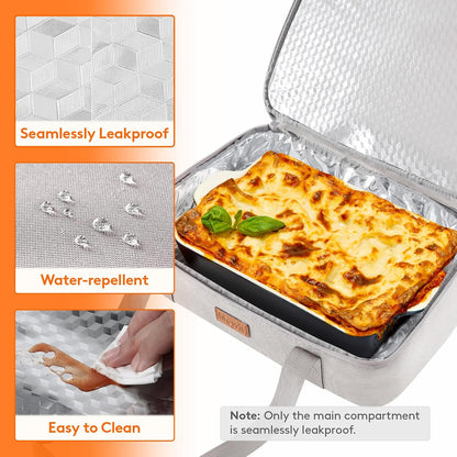 Lifewit Insulated Double Decker Casserole Carrier, Expandable Lasagna Lugger Tote Bag for Hot or Cold Food, Fits 9" x 13" Baking Dish for Potluck Parties, Picnic and Cookouts, Grey-Geometric